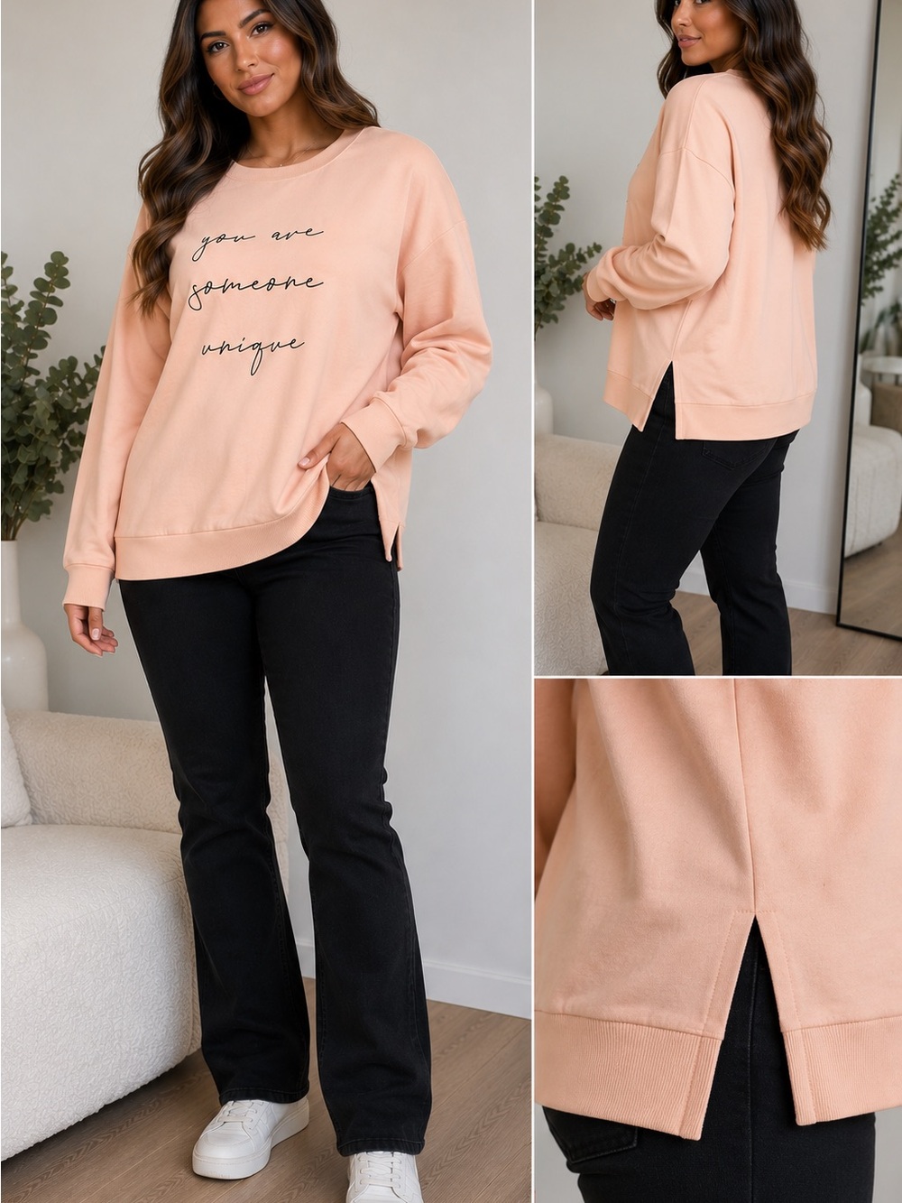 Everyday Script Graphic Sweatshirt - Peach